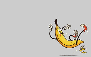 yellow banana illustration, minimalism, simple background, humor, bananas HD wallpaper