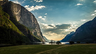 body of water between mountains