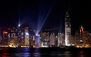 black high-rise building, cityscape, night, Hong Kong HD wallpaper
