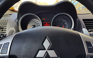Mitsubishi steering wheel closeup photo HD wallpaper