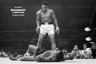 Muhammad Ali vs Sonny Liston photo, Muhammad Ali, boxing, sports, monochrome HD wallpaper