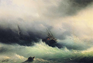 large wave with boat painting, painting, Ivan Aivazovsky, sea, sailing ship HD wallpaper
