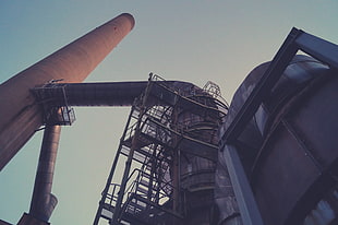 black metal ladder, heights, pipes, construction, abandoned