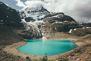 lake near alp mountains, mountains, nature, lake, snow