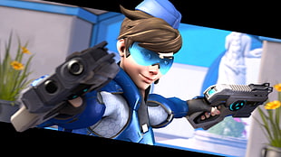 Overwatch Tracer wearing blue costume HD wallpaper