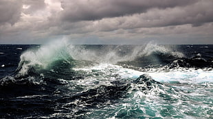 ocean waves, sea, water, horizon, sky