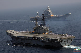 two gray cargo ships, military, ship, INS Vikramaditya, INS Viraat (R22) HD wallpaper