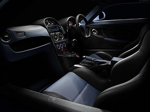 two blue-and-black vehicle bucket seats HD wallpaper