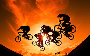 bikers silhouette on sunset high-saturated photography HD wallpaper