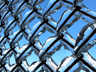 black and blue metal frames, ice, fence, metal HD wallpaper