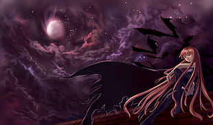brown haired anime female illustration, Evangeline A.K. McDowell, Mahou Sensei Negima, vampires, bats HD wallpaper