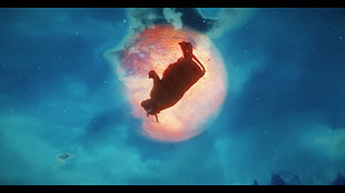 bull on sky illustraton, The Elder Scrolls V: Skyrim, cow, Moon, flying HD wallpaper