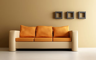 orange padded 3-seat sofa HD wallpaper