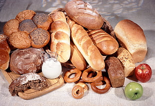 baked bread on table with milk