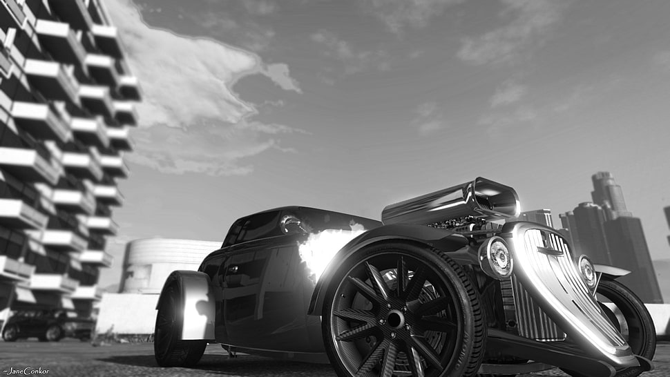 gray and black vehicle illustration, Grand Theft Auto V, car, Photoshop, tuning HD wallpaper