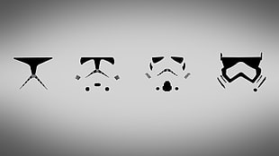 four assorted stormtrooper helmet designs