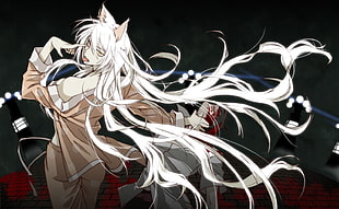 white haired female anime character, Monogatari Series, Hanekawa Tsubasa, Sawarineko, nekomimi HD wallpaper