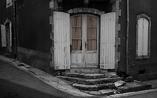 white wooden panel door, door, street, city HD wallpaper