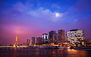 Eiffel tower, city, cityscape, Paris, night