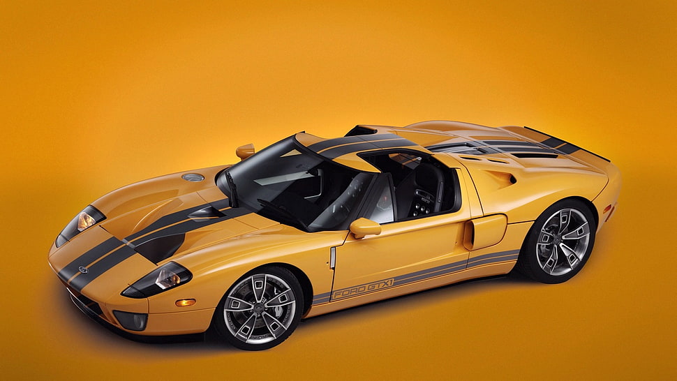 yellow Ford GT coupe, car, Ford GTX1 HD wallpaper