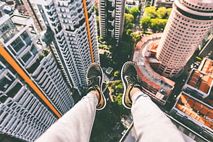 gray jeans, shoes, cityscape, aerial view, Nike HD wallpaper
