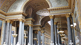 white and brown concrete pillars, Château de Versailles, palace, gold, marble HD wallpaper
