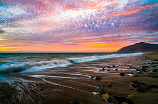 gray sand, landscape, water, coast