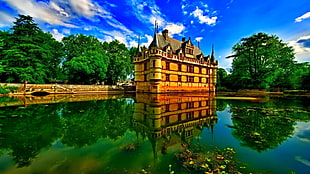 brown concrete building, architecture, castle, water, clouds