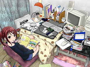 maroon hair anime illustration HD wallpaper