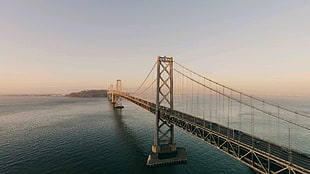 grey and black suspension bridge, bridge HD wallpaper