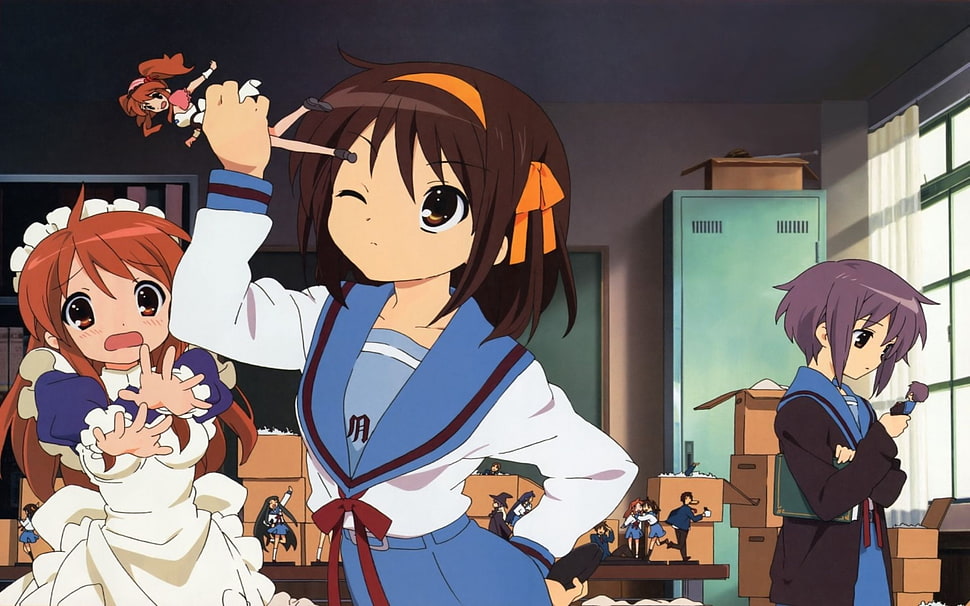 Haruhi Suzumiya from Melancholy of Haruhi Suzumiya anime HD wallpaper