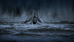 man under the water graphics, Hani Latif Zaloum, dark, digital art, trees HD wallpaper