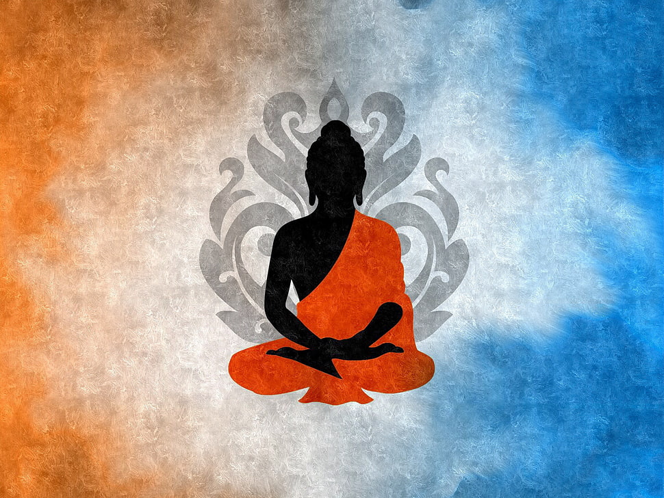 Gautama illustration, Buddha, digital art, Buddhism, silhouette HD