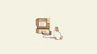 cat playing game console illustration, simple background, Dan Burgess, minimalism, artwork HD wallpaper