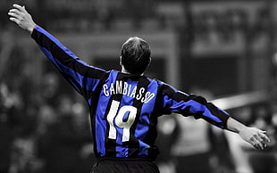 blue and black striped Gambiasso 19 long-sleeved jersey shirt, soccer, footballers, men, sport  HD wallpaper