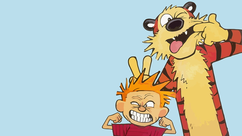 two cartoon character illustrations, Calvin and Hobbes HD wallpaper