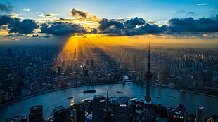 high rise buildings, Shanghai, building, city, clouds HD wallpaper