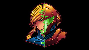 yellow haired boy and armor illustration, splitting, Metroid, Samus Aran, Zero Suit Samus HD wallpaper