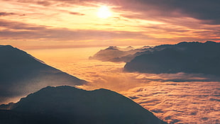 sea of clouds, nature, clouds, sunset, mountains HD wallpaper