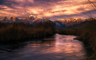 stream of water near mountain wallpaper, nature, landscape, river, mountains