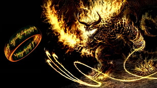 monster with fire illustration, The Lord of the Rings, Balrog, rings, Middle-earth HD wallpaper