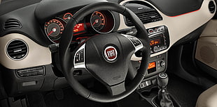 black FIAT multi-function steering wheel, car, car interior HD wallpaper