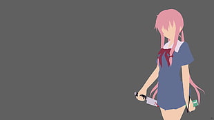 pink-haired female anime character holding knife wallpaper, Mirai Nikki, Gasai Yuno, minimalism HD wallpaper