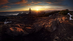 silhouette of person, mountains, landscape, Slovakia, sunset HD wallpaper