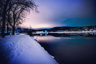 body of water, landscape, nature, winter, snow