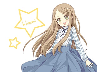 female anime character in blue long-sleeved dress digital wallpaper HD wallpaper