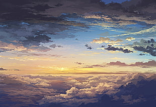 cloudy blue sky, 5 Centimeters Per Second, clouds, sky, anime