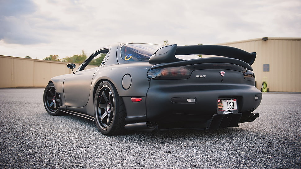 Matte black Mazda RX-7 on gray concrete road HD wallpaper | Wallpaper Flare