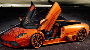 orange Lamborghini Murcielago with butterfly doors