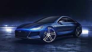 photo of blue Tesla coupe HD wallpaper